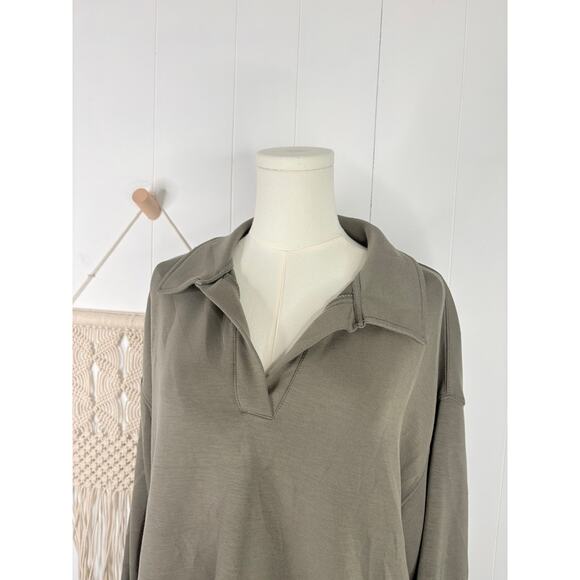 Magaschoni Collared Sweatshirt Size Large Olive Green Pullover Scuba Long Sleeve - Picture 3 of 7